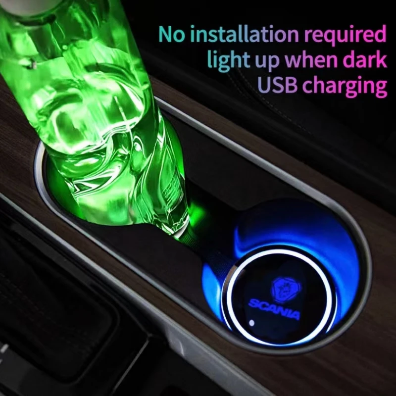 2Pcs Led Water Coaster Water Glass Atmosphere Light Sticke Per Scania 900 R620 R470 Led Water Cup Light Up Atmosphere Car Goods