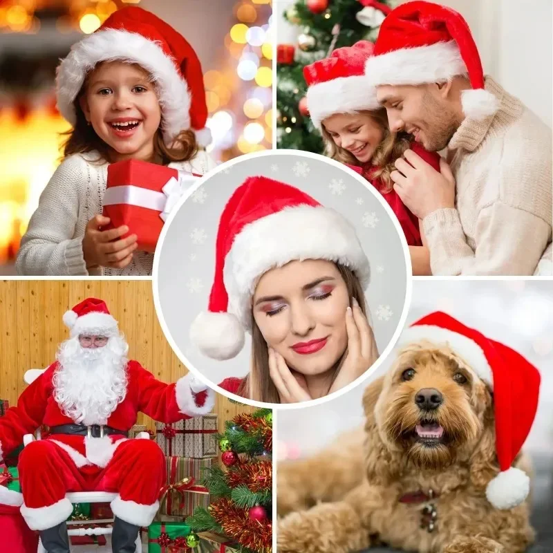 Thickened Christmas Santa Hat for Adults Kids Plush Velvet Santa Claus Caps Hats Xmas Festival Party Decor New Year Gift 5/1PCS