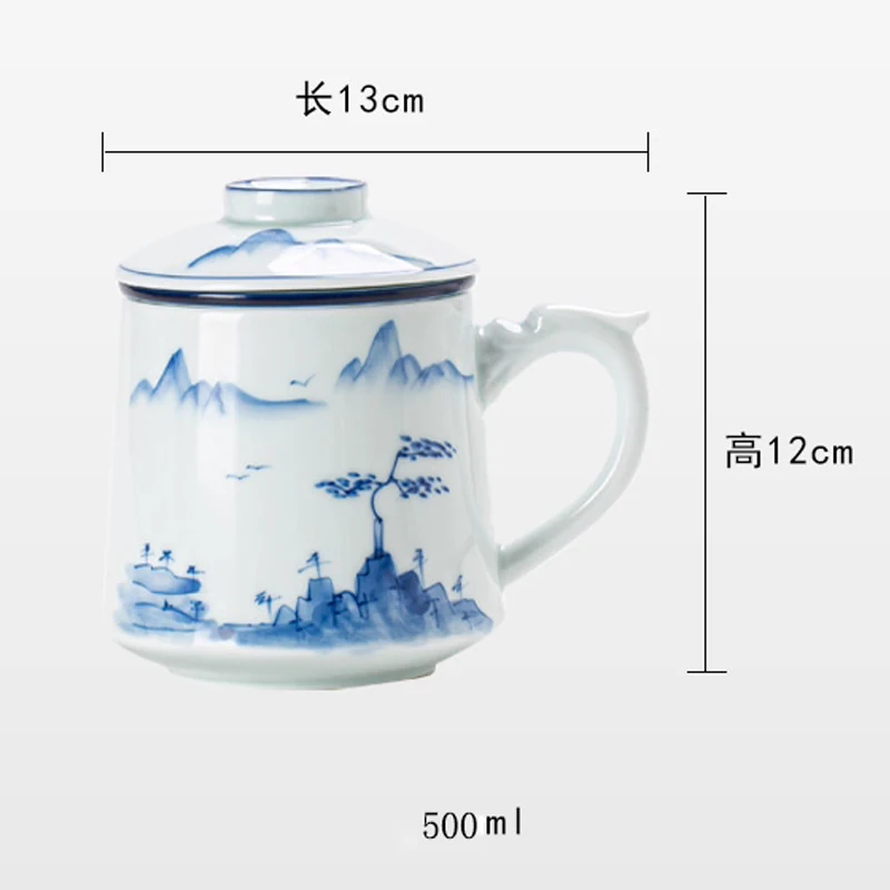 Chinese Style Ceramic Mugs, Home Personal Office Creative Teacup With Cover, Filtered Tea Water Separation, Tea Cups, 500ml, 1Pc