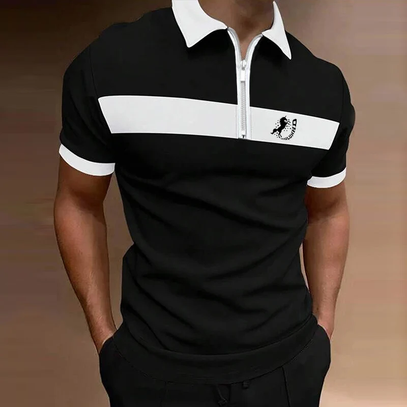 

Men New Summer Spell Color Lapel Zipper Polo Shirt .