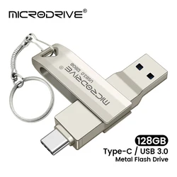 Dual USB-C & USB 3.0 OTG Flash Drive - Metal Memory Stick, Available in 64GB, 128GB, 256GB - 256GB (Silver)