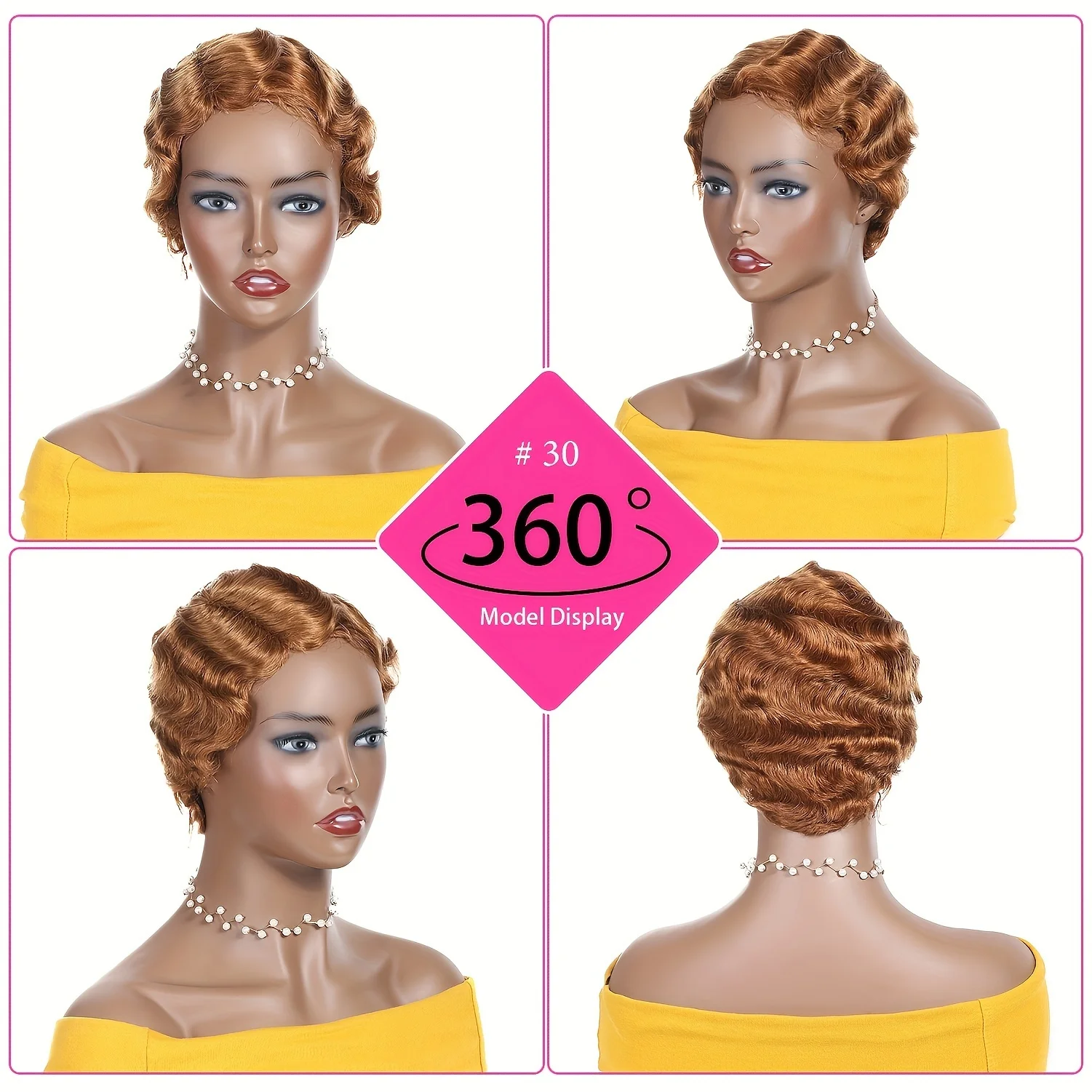 Short Pixie Cut Wig Human Hair Blonde Burgundy For Black Women Wig Brazilian Human Hair Wigs Machine Made Finger Ocean Wave