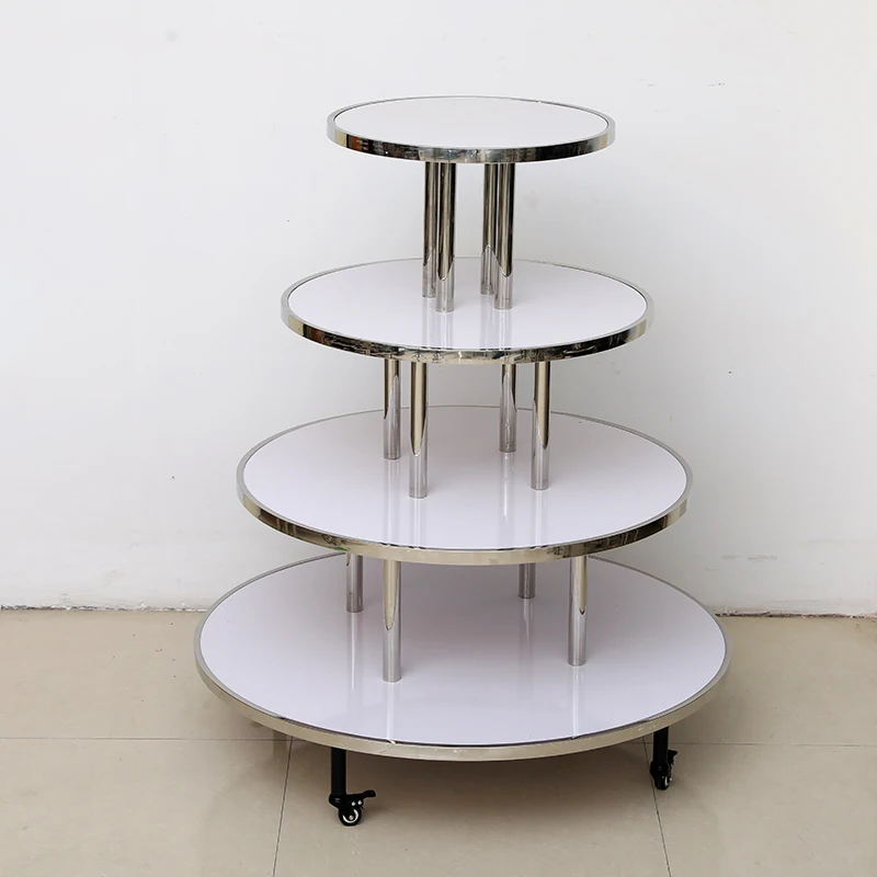 

high-grade stainless steel with round wood shelf display rack stand