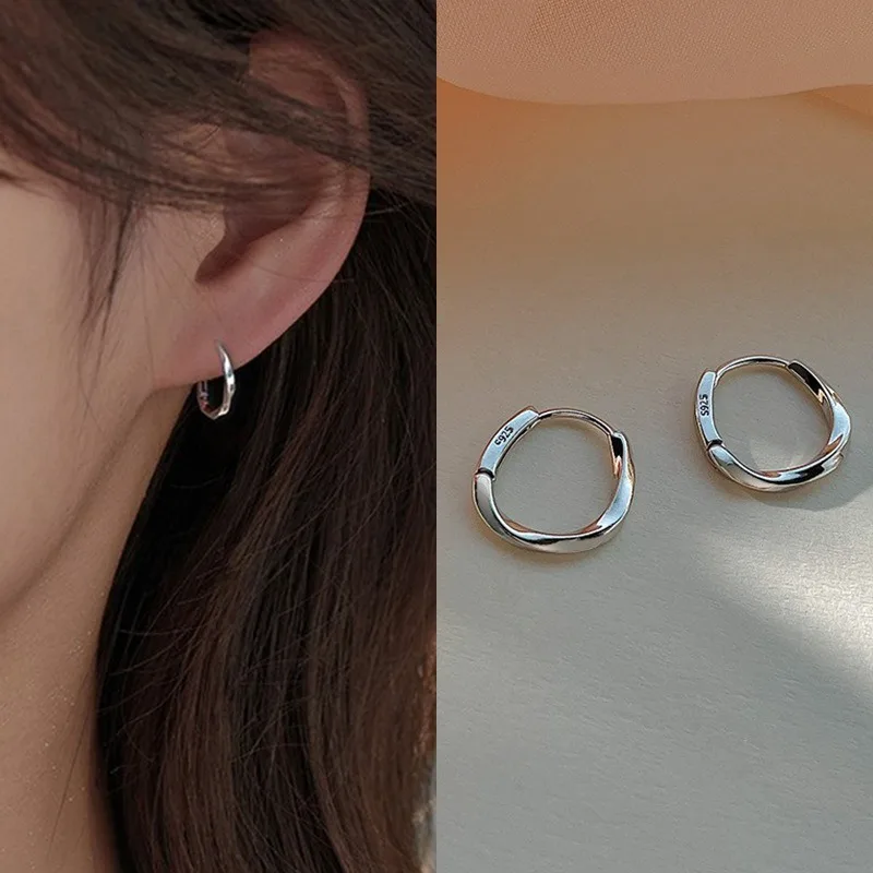 925 Sterling Silver Round Stud Earrings for Women Simple