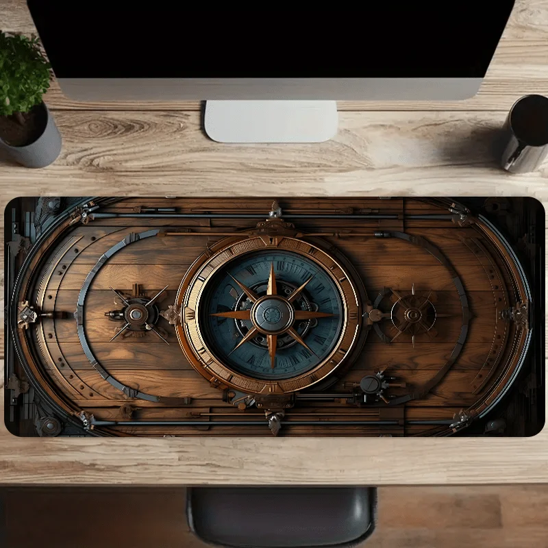 XXL Vintage Steampunk Compass Design Mouse Pad Large Gaming Office Desk Mat Non-Slip Stitched Edges for Gamers and Home Office — view 2