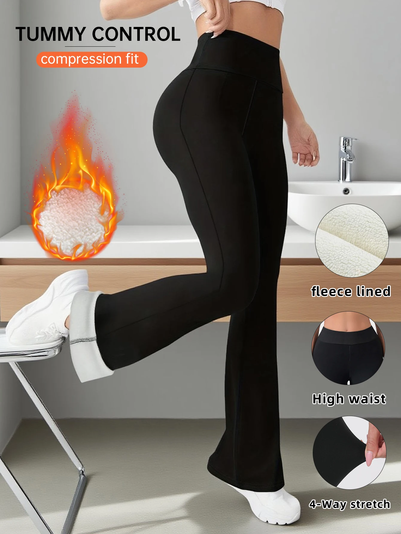 1 pair of women's warm wool lined flared pants, winter windproof leggings, cold weather outdoor cycling pants 2