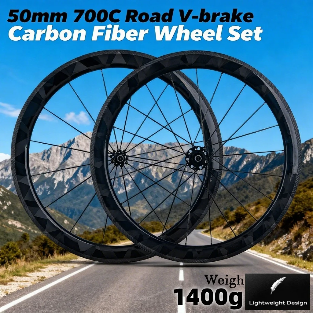 RUJIXU 700c Carbon Road Bike Wheels 50mm V Brake High Performance