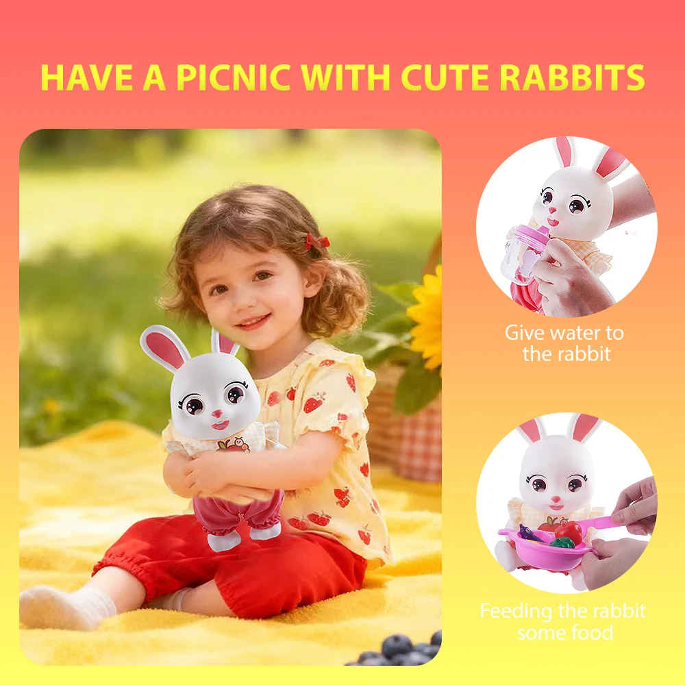 28cm 푸디 버니 주방 요리 장난감 세트 가정용품 시뮬레이션 주방용품 토끼 인형 집 놀이 캠핑 장난감