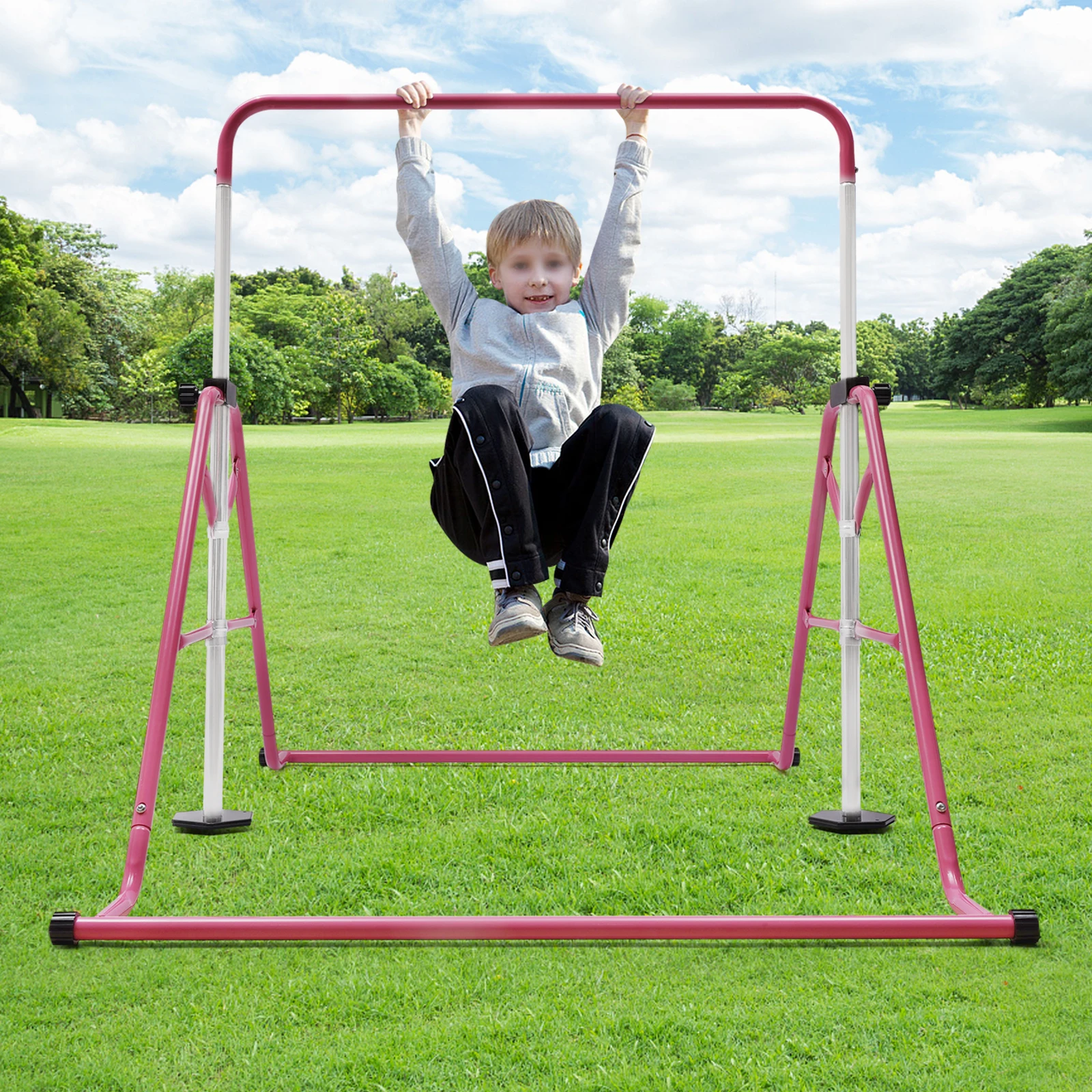 Pink Gymnastics Bars Children's Monkey Bars Foldable 5 Adjustable Height Kids' Toy Indoors Outdoors