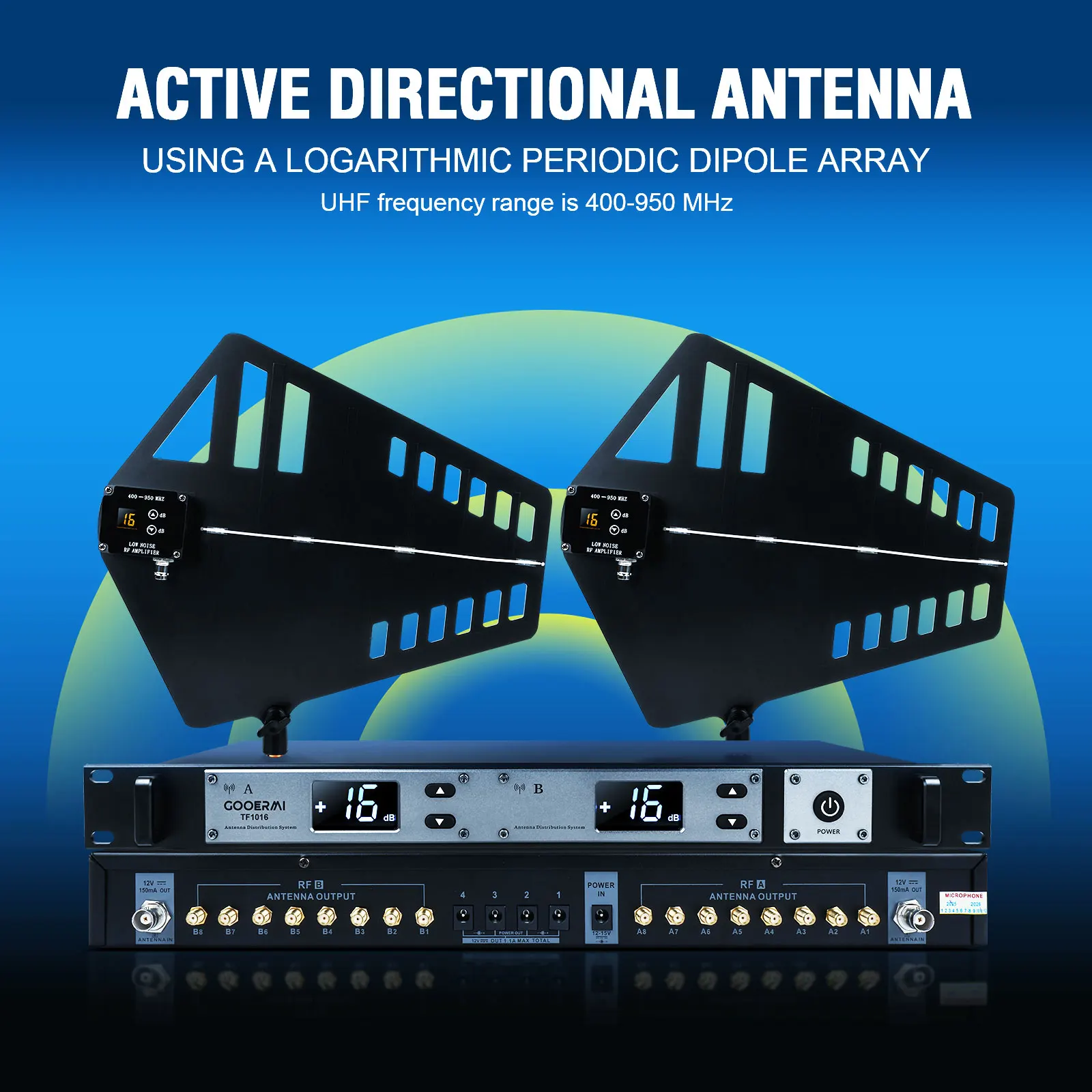 구어미 TF1016 16채널 무선 마이크 안테나 분배 시스템 RF 신호 증폭기 450-960MHz UHF