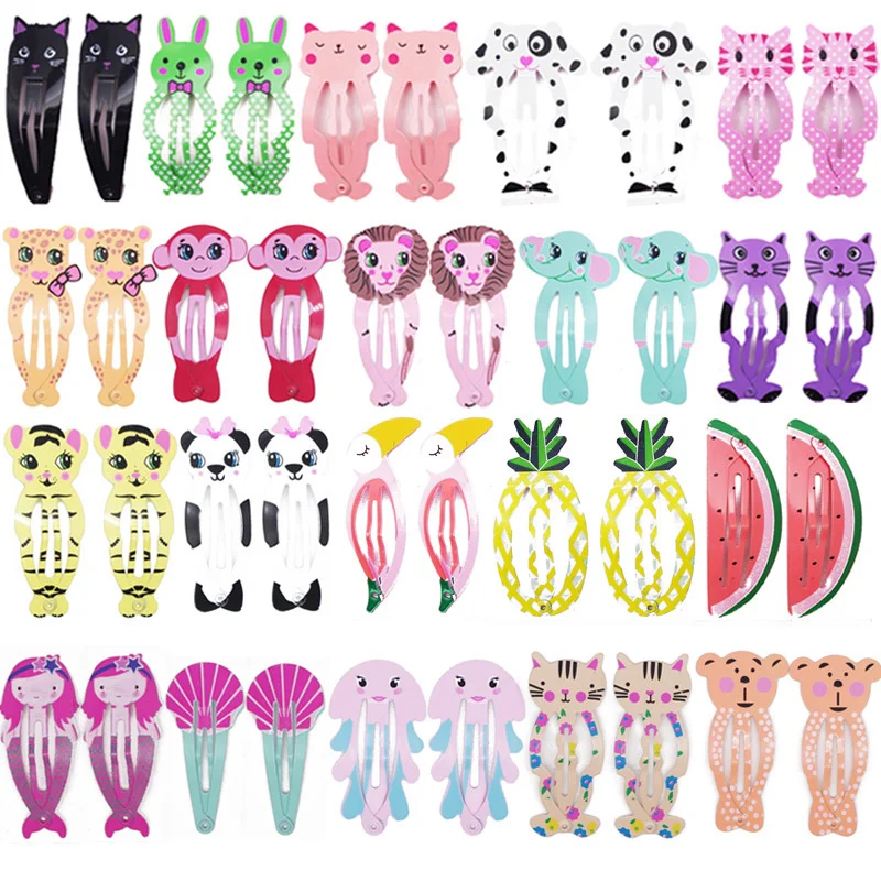 30 Pcs Korean Style Animal Pattern Print Metal Snap Hair Clips For Girls Hair Accessories Hair Pins Barrettes 50pcs barrettes packing paper card crown pattern hairpin cards for diy kid hair accessories retail price tags holder labels