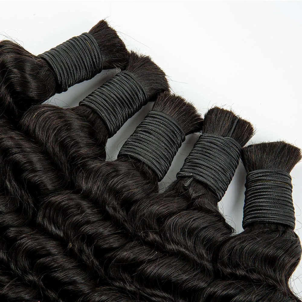 Deep Wave Human Hair Bulk Extension Natural Black No Weft Virgin Human Hair Curly Bundles for Women Weaving