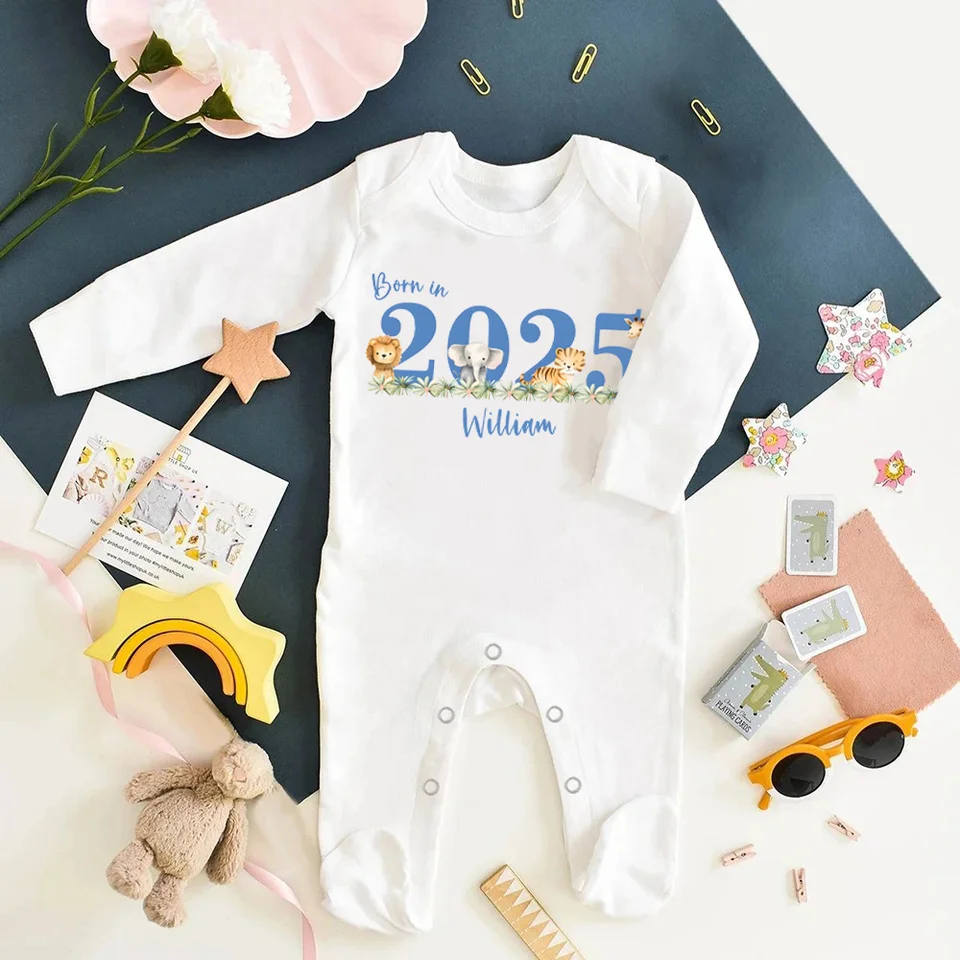 Custom Name Born in 2025 Print Infant Sleepsuit Long Sleeve Baby