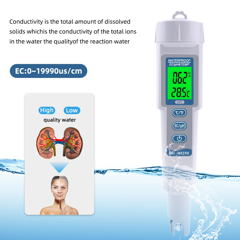 Yieryi 3 in 1 Multi-Parameter PH Monitor Water Quality Tester PH-983 Pen Type pH EC TEMP Acidometer Drink Water Quality Analyser
