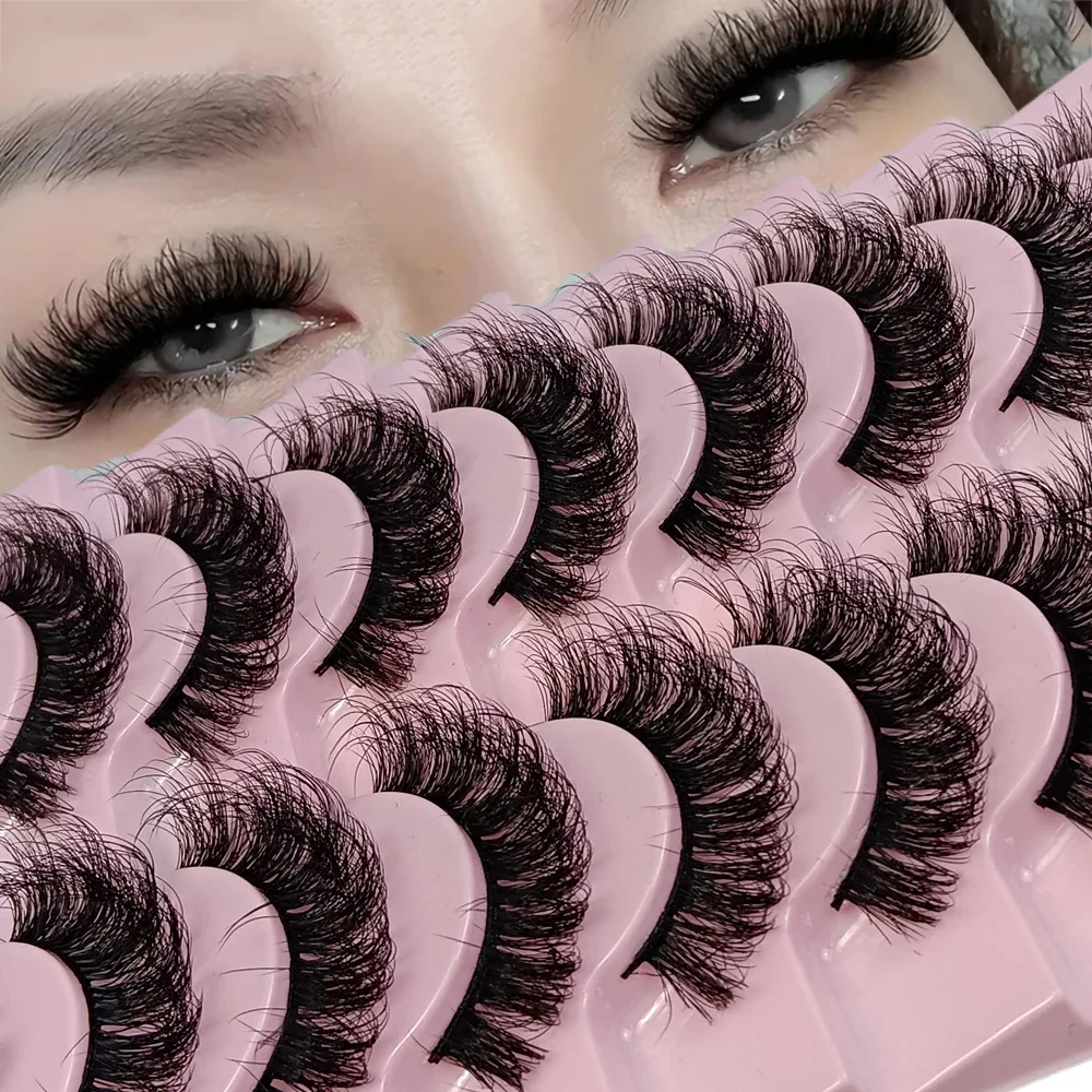 

10 Pairs DD Curl Russian Lashes , Voluminous Fluffy Fake Eyelashes, Natural Long Soft Wispy Messy Dramatic False Eyelashes