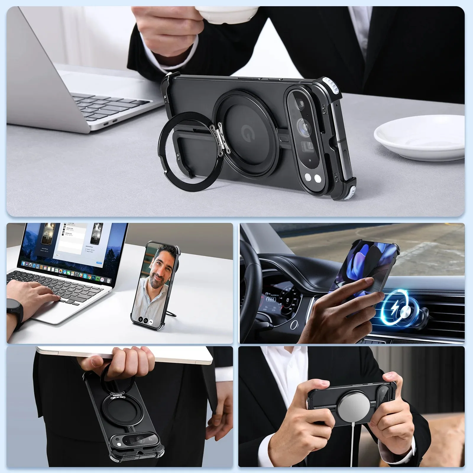 Eary for Google Pixel 9 Pro XL  Fold Phone Case 360 Rotate Magnetic Kickstand Metal Frameless Shockproof Bumper Slim Thin Cover