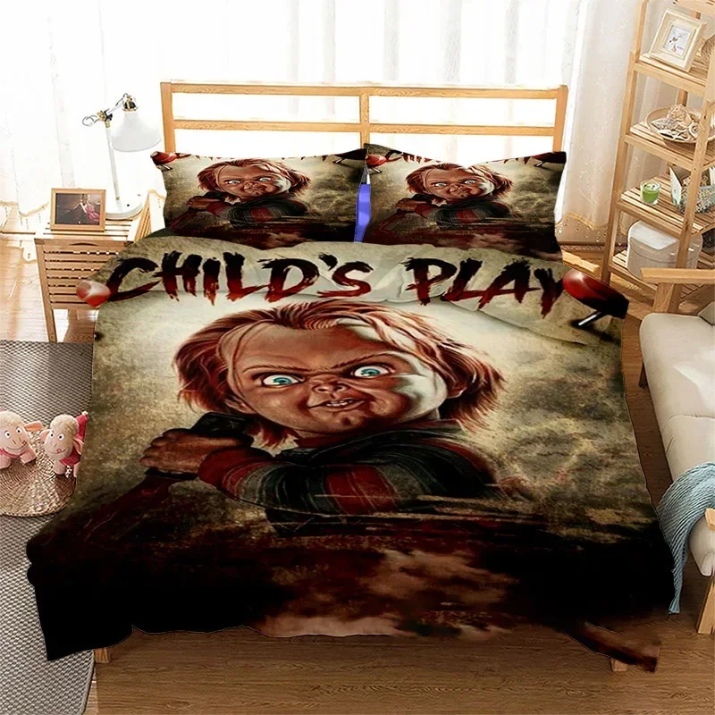 3D Printed Horror Movie Chucky Bedding Set Pillowcase Duvet Cover Double Twin Full Queen King Adult Kids Bedclothes Quilt Cover 6