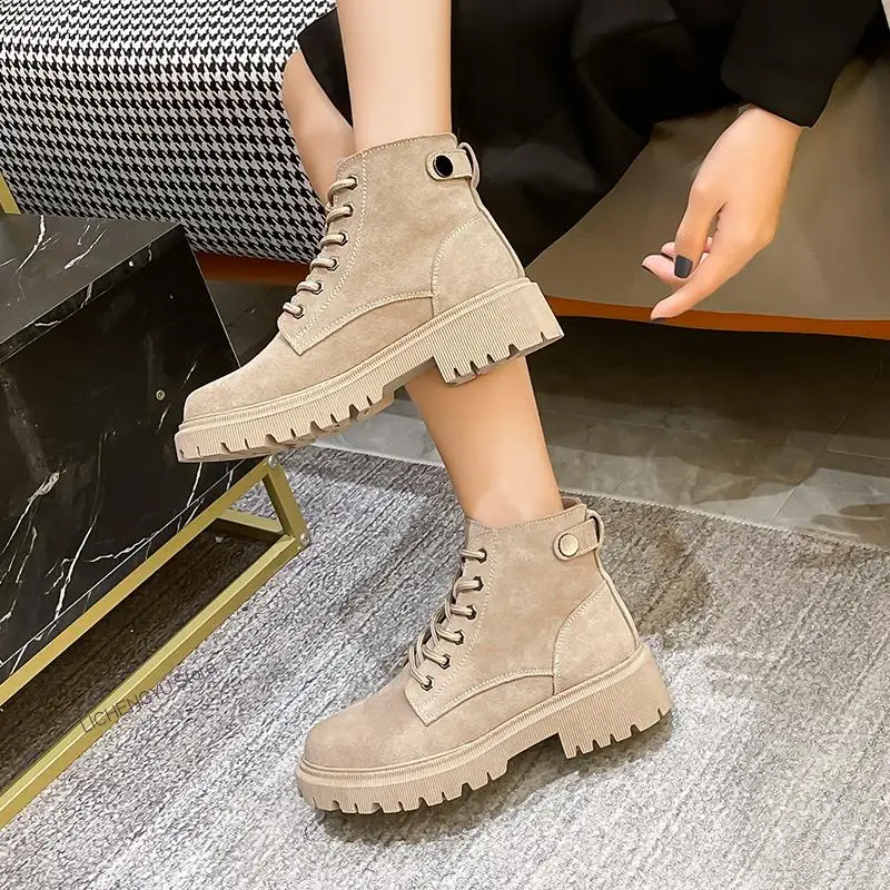

New Ankle Boots Women Suede Leather Platform Boots Fashion Plus Velvet Warm Comfortable Ladies Short Booties Femme