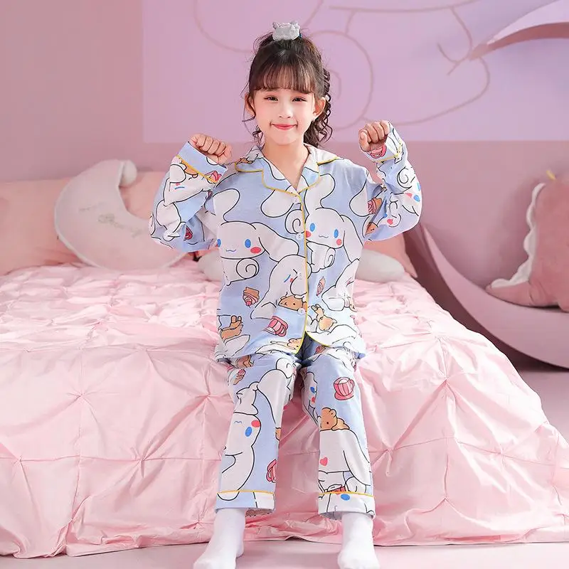 Takara Tomy Kawaii Sanrio Pajama Set Cute Kuromi Cinnamoroll Pochacco Cartoon Long Sleeve Home Suit Pajama Set