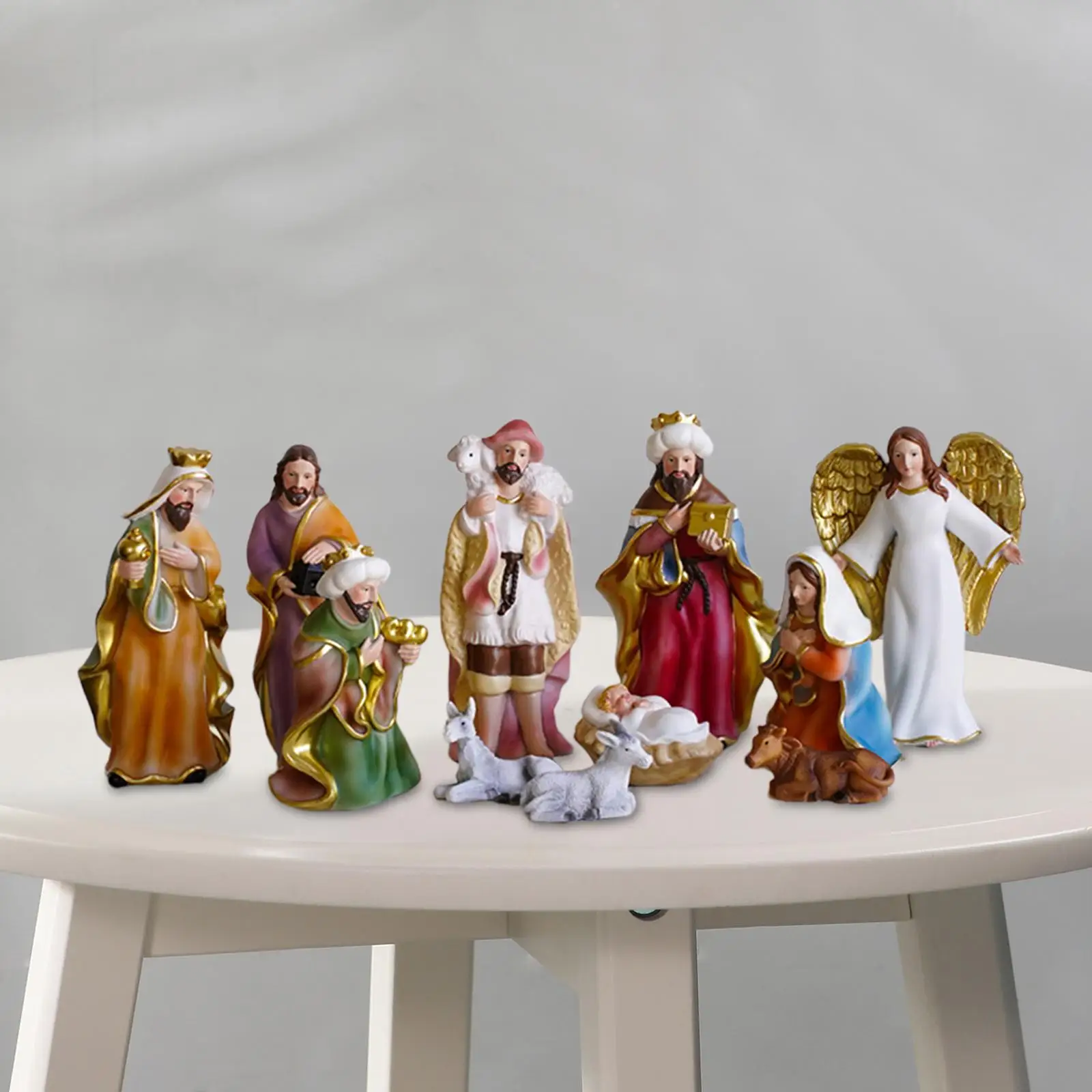 11x Nativity Figurine Christian Spiritual Ornament Decor Worship Colorful Manger Set Ornaments for Shelf Office Desk Home