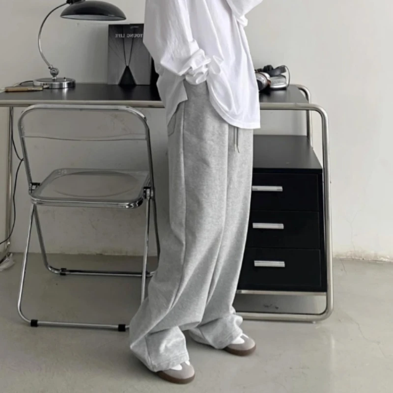 QWEEK Baggy Casual Sports Women's Sweatpants Jogger Korean Fashion Wide Grey Pants Men Summer New Jogging Elastic Waist Trousers