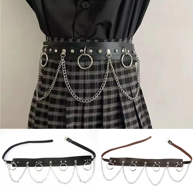 

Vintage Punk Gothic PU Leather Belt Metal Chain Waist Strap Pin Buckle Jeans Decorative Belts For Women Chain waistbands Punk