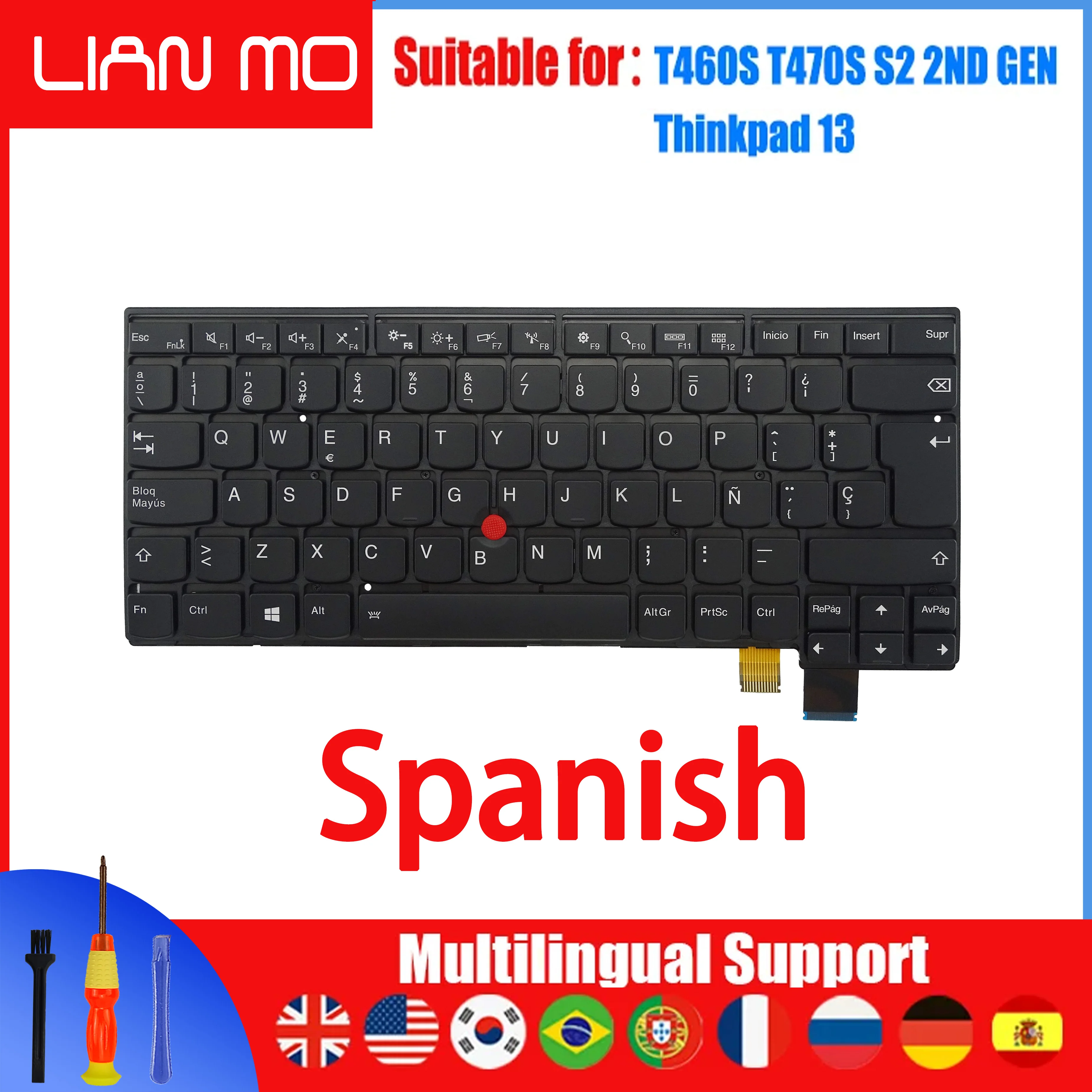 Tastiera Retroilluminata Di Ricambio Per Lenovo ThinkPad T460S, S2 2016-2017, ThinkPad 13 – Layout Inglese Americano Con Trackpoint E Strumenti Di Installazione - 2