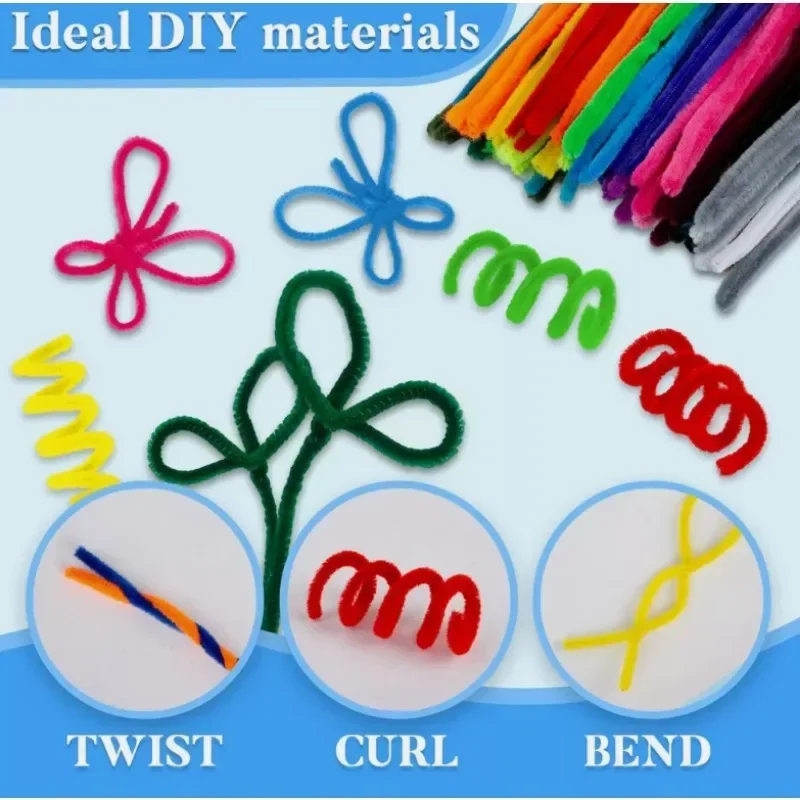 Colorful Chenille Stems Pipe Cleaners Plush Tinsel Stem Wired Sticks Twist Stick Hair Strip DIY Craft Educational Toys