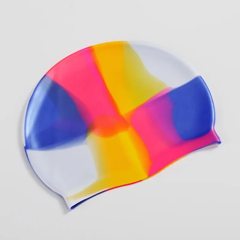 New Color Block Silicone Adult Waterproof Swimming Cap Dry Hair Swim Cap for Men Women Protect Ear Swim Hat Swimming Accessories 3