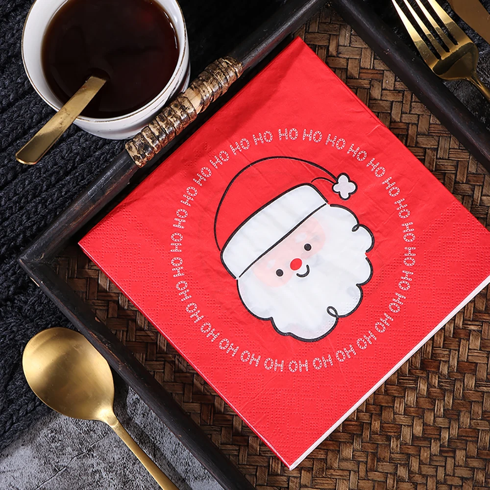 20pcs Merry Christmas Party Napkins Lucky Red Christmas Dinner Table Napkins Paper Safe Fragrant Free Soft Mouth Wiping Tissue