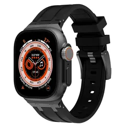 Titanium Metal Head Silicone Band with Rubber Strap for 38mm 40mm 41mm (Black black)