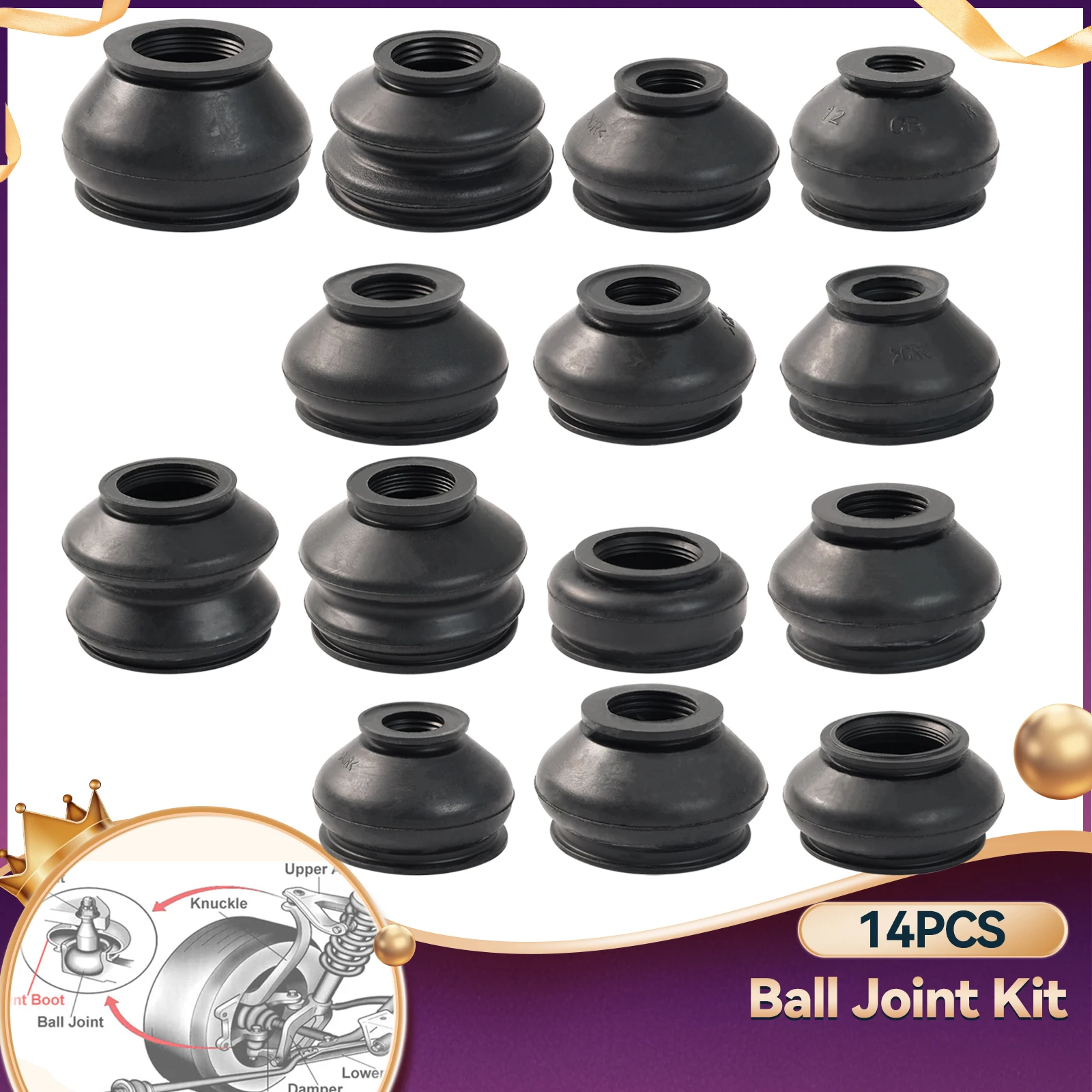 Kit 14 Pezzi Soffietti In Gomma Per Snodi Sospensioni – Universale, Nero