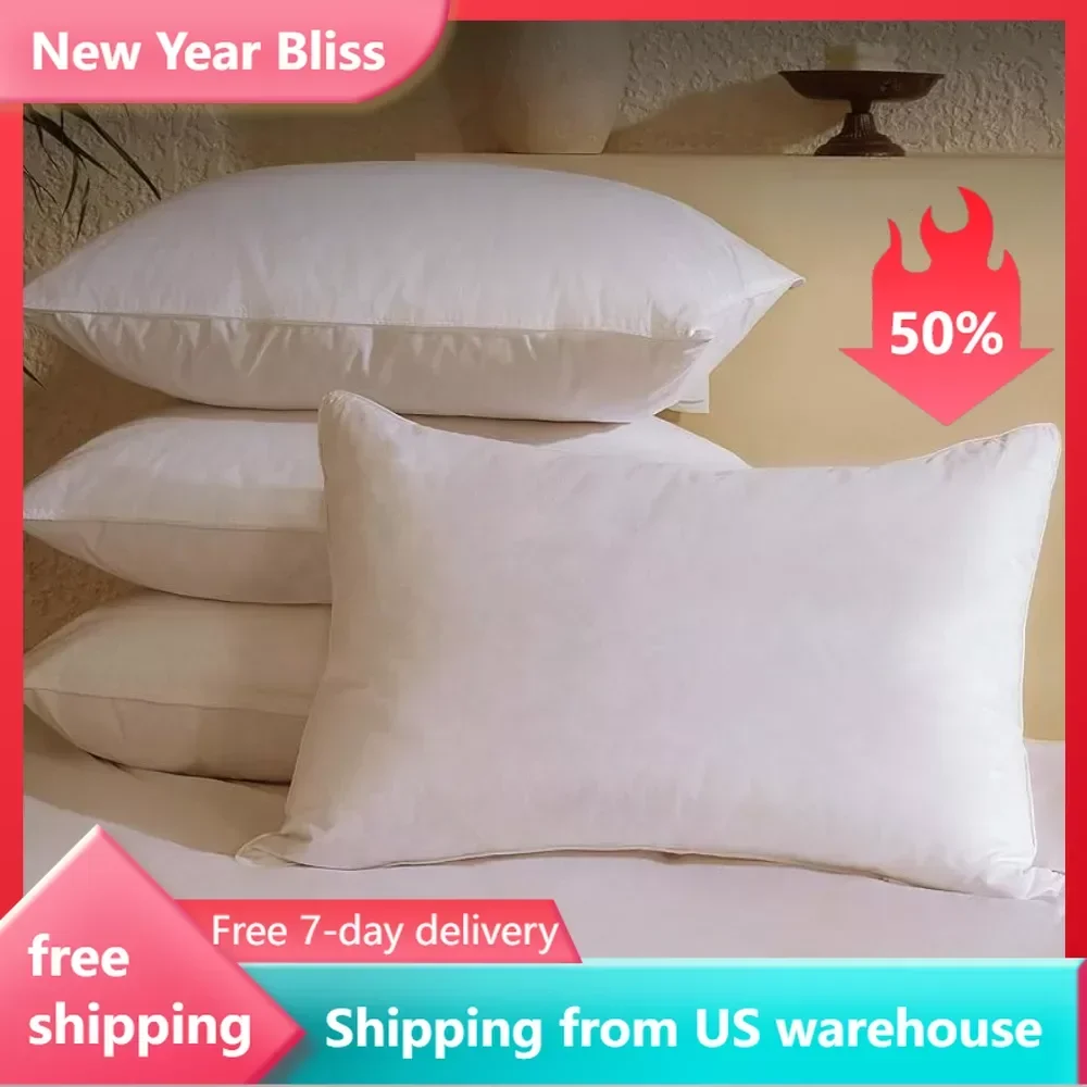 

Goose Down Feather Pillows Standard Size Set of 4 Pack,for Sleeping Firm Soft Support for Side & Back Sleepers, White,20x26 Inch
