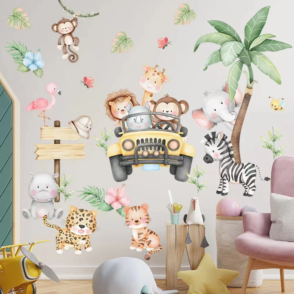 

Cartoon forest small animal wall stickers zebra elephant children's room kindergarten environment layout wallpaper self-adhesiv