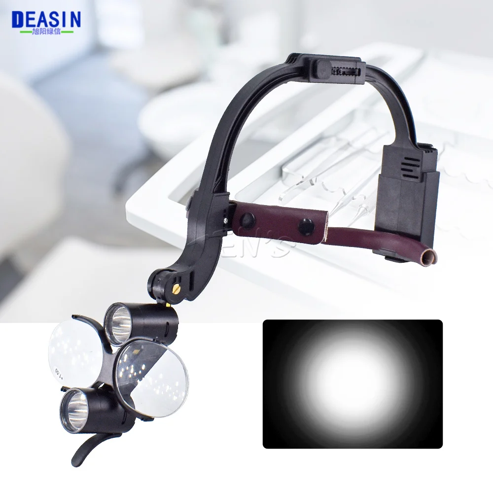 

Deasin Dental LED Headlight Binocular Loupes 2.5X/3.5X Headband Ajustable 5W Dentist Surgical Headlamp Dentistry Magnifier