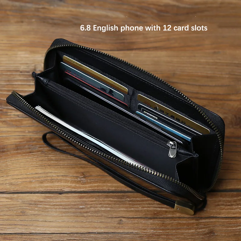 NZPJ Men's New Genuine Leather Clutch Bag Top Layer Cowhide Phone Bag Multi-Slot Wallet Coin Purse Women's Card Bag