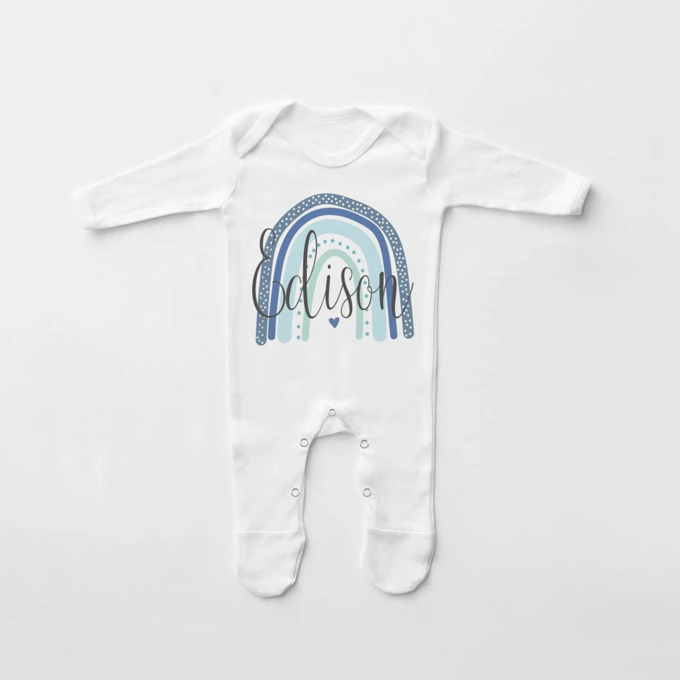 Newborn Baby 2020 Sleepsuit Personalised Name Rainbow Baby