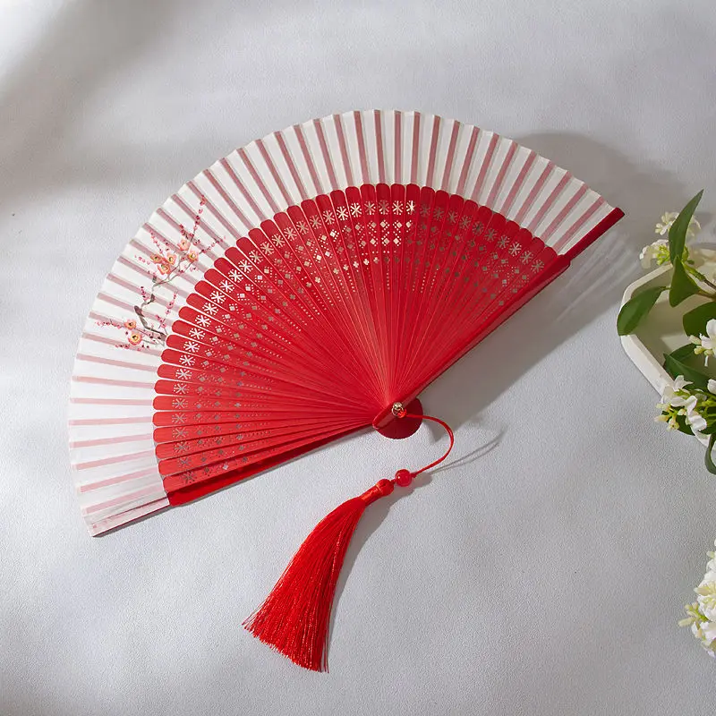 

Chinese Style Silk Folding Fan, Summer Simple Solid Color, Hand Painted, Plum Blossom, Decorative Fans, New, 21cm