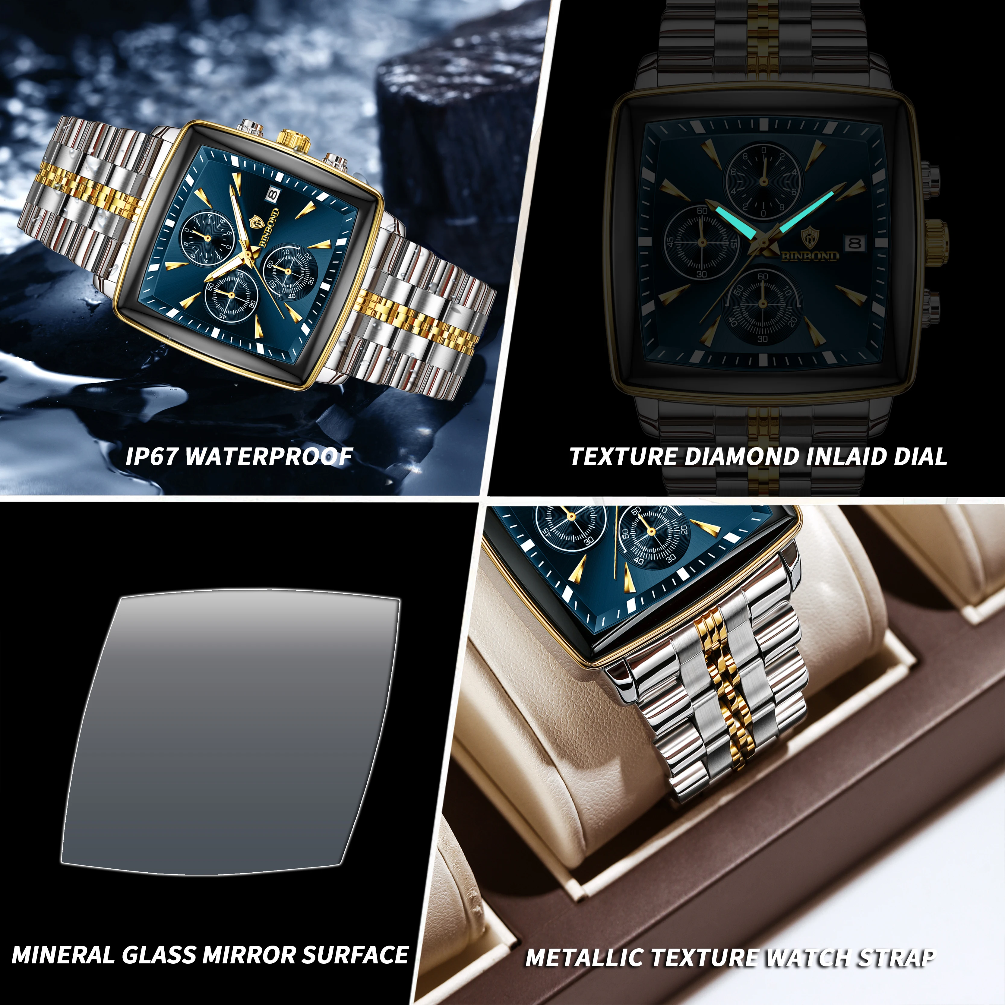 2025 New Luxury Square Sport Man Wristwatch Waterproof Luminous Chronograph Quartz Men's Watches Stainless Steel Men Watch Reloj 5