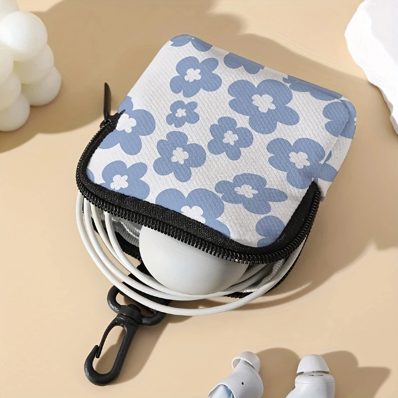 1pc，Blue floral pattern printing large capacity coin wallet digital printing coin wallet storage bag, ideal choice for gifts
