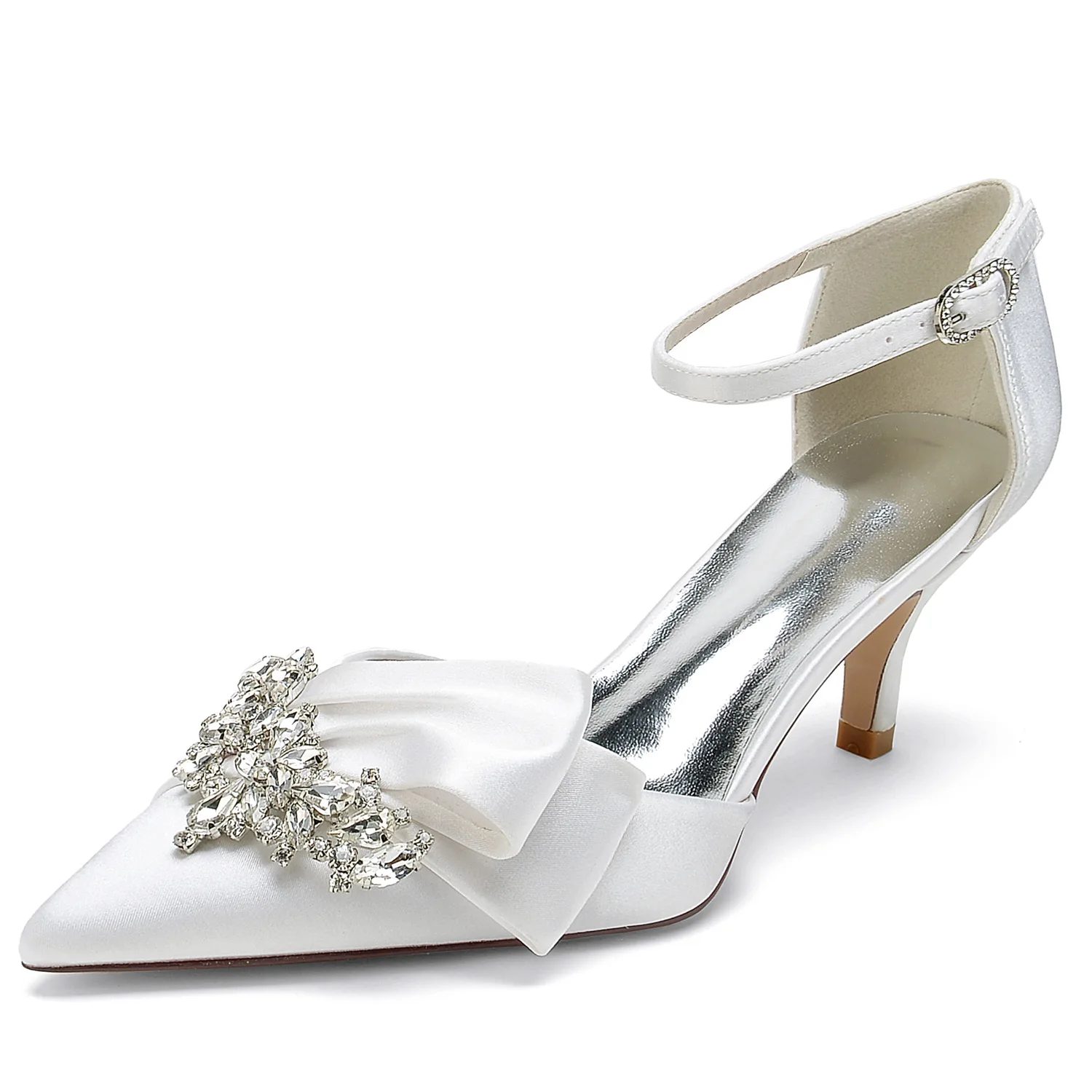 

Mid Low Heeled Pointed Rhinestone Style Buckle Wedding Shoes, Bride's Shoes, Bridesmaid Shoes