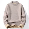 Winter New Men's Knitted Sweater with A Half High Collar Solid Color Plush and Warm Knitted Lining Top  Casual and Versatile Top 2