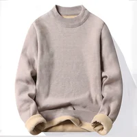Winter New Men's Knitted Sweater with A Half High Collar Solid Color Plush and Warm Knitted Lining Top  Casual and Versatile Top 2