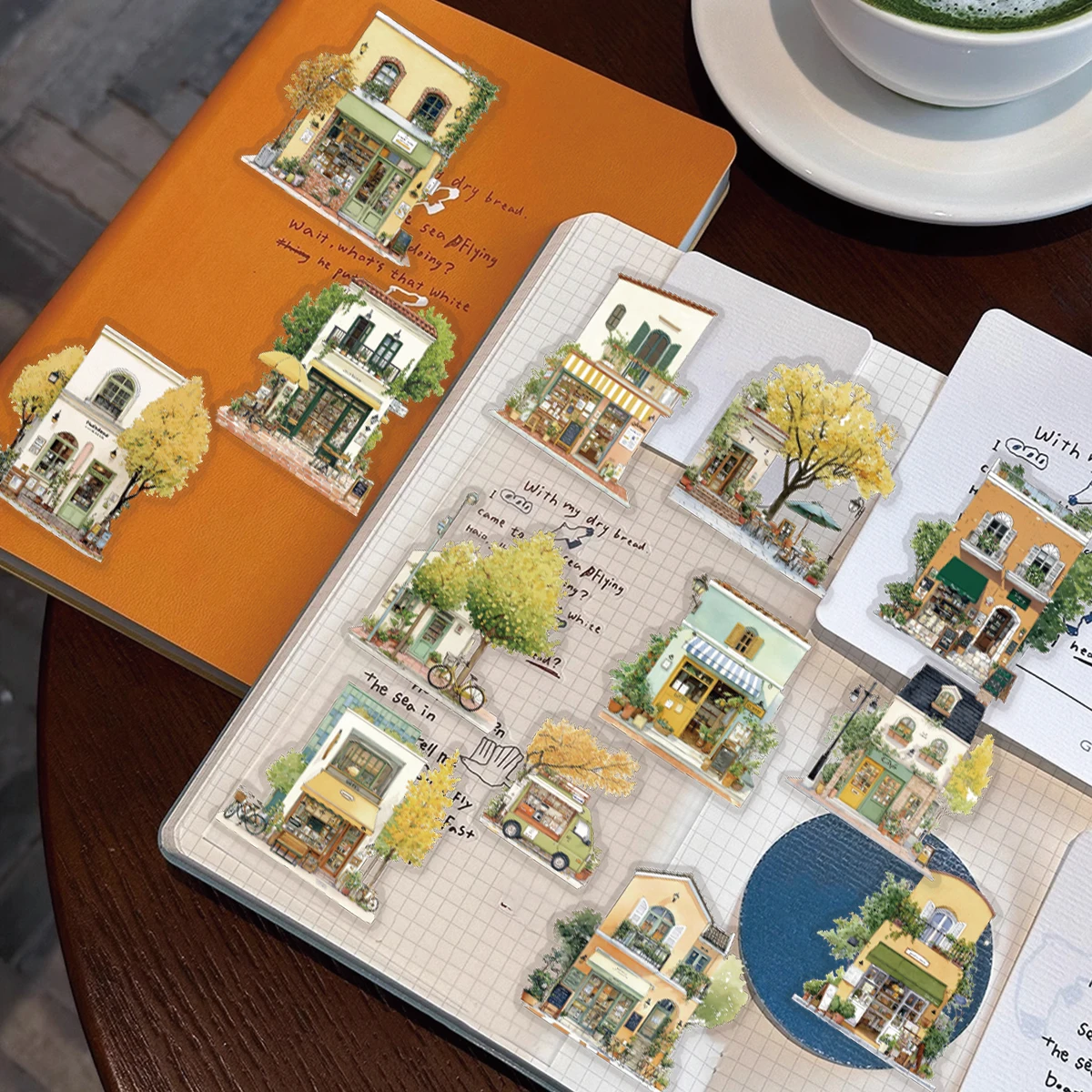 에토리 라이프 골든 코퍼 앨리 가을 오두막 빈티지 풍경 패턴 장식 스티커 노트북, 휴대폰 케이스, 여행 가방, 수제 스크랩북, DIY 스티커, 사진 앨범, 어린이 스티커, 학생 문구 스티커