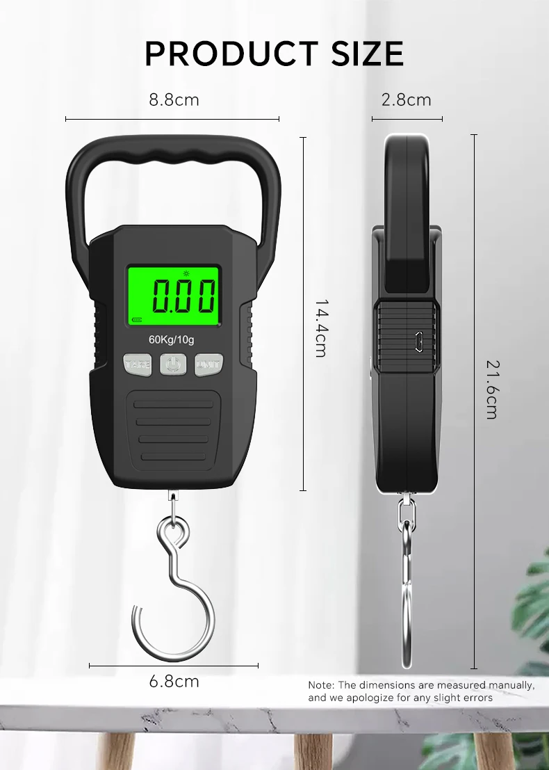 Digital Scale 60kg 10g Electronic Luggage Hanging Scale USB Charging LCD Fishing Weighing Balance