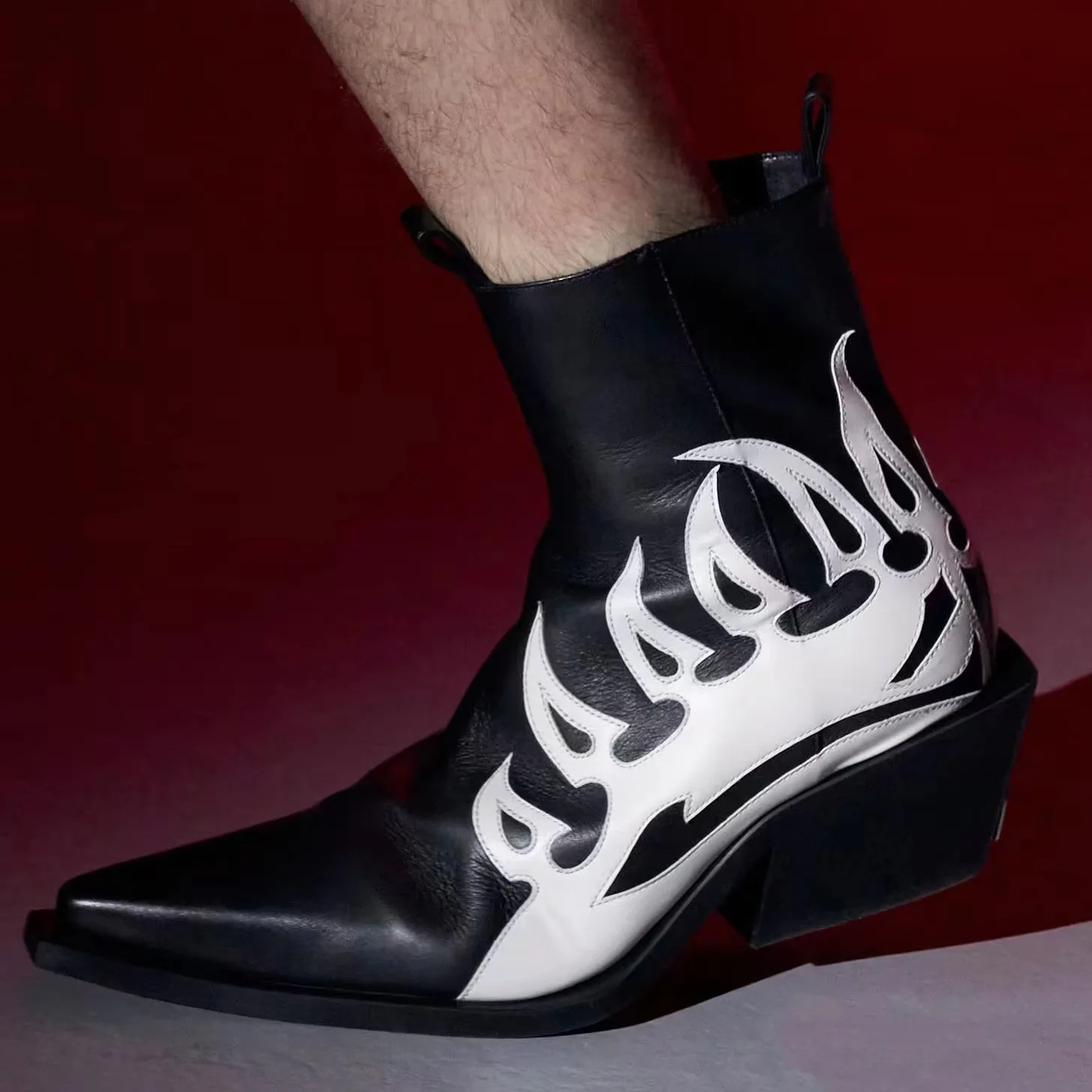 

Wedge Block Heel Pointed Toe Ankle Boots Color Block Patent Leather Botines Chelsea Catwalk Plus Size Women Short Botas Feminina