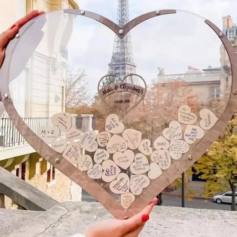 Unique Wedding Guest Book Wooden Heart Shape Guestbook Alternative Wedding Decor Guest Signature Drop Box Party Table Decoration wedding guest book