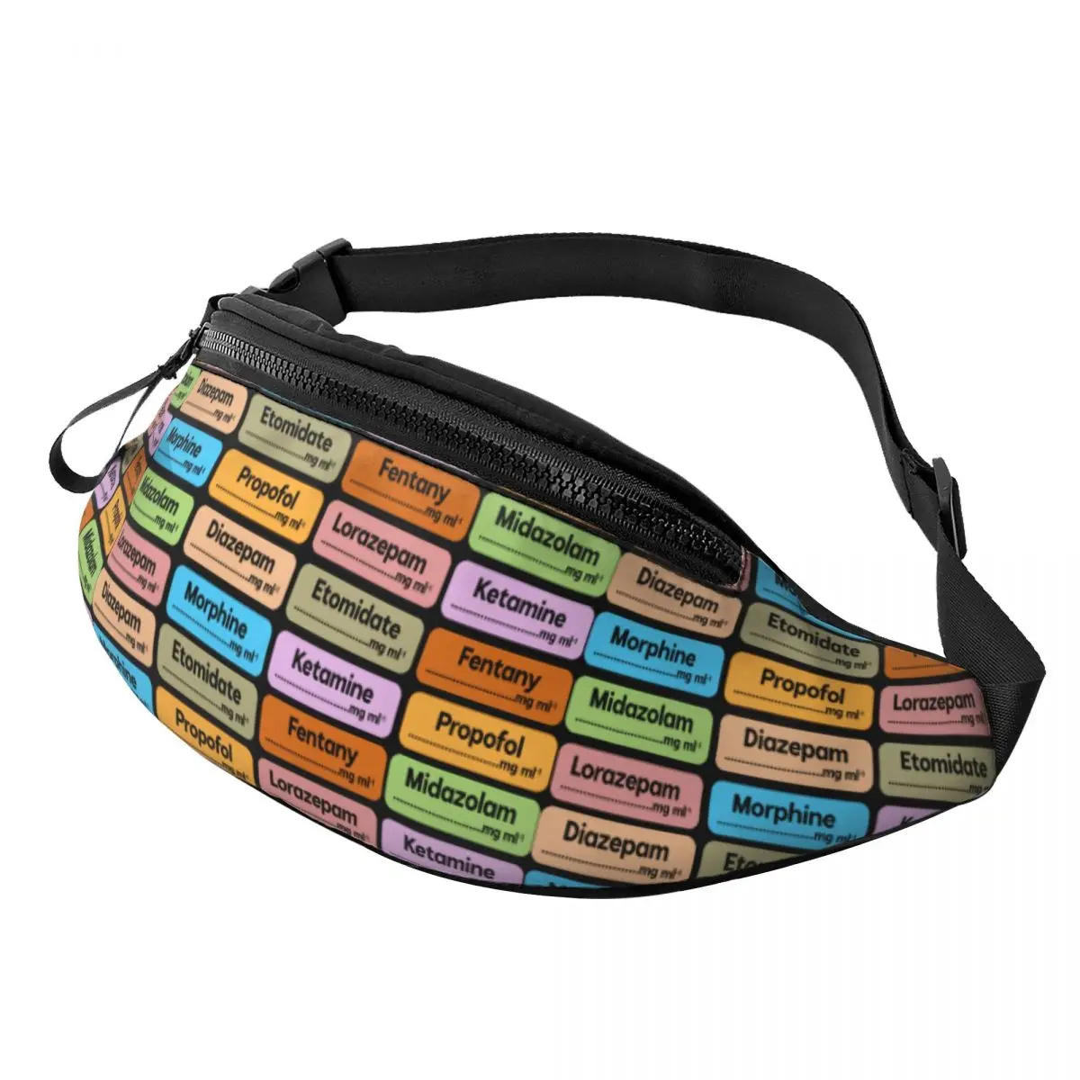 

Casual Medicals Nurse Anesthesia Medication Labels Fanny Pack Women Men Crossbody Waist Bag for Running Phone Money Pouch
