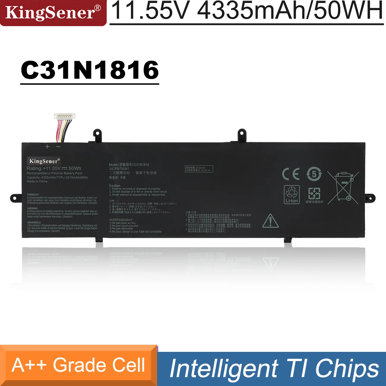 Bateria do Portátil para Asus Zenbook Flip 13 Ux362 Ux362f Ux362fa Q326fa Q326fa-bi7t13 Ux362fa2b 0b20003160000 Kingsener-c31n1816
