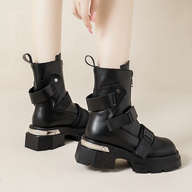 Chunky Platform Designer Ankle Boots – Trendy Belt Buckle Accent - true deals club